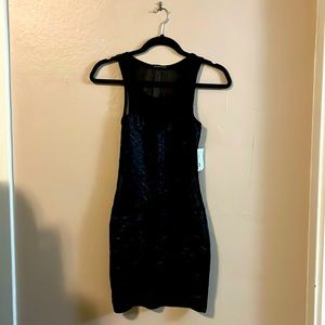 NWT Foreign Exchange Black Mesh Cut Out Embossed Textured Body Con Dress S